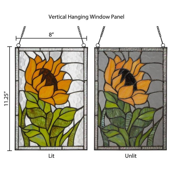 Tiffany Style Stained Glass Window Panel Suncatcher Sunflower Theme 8x11in - Picture 5 of 10